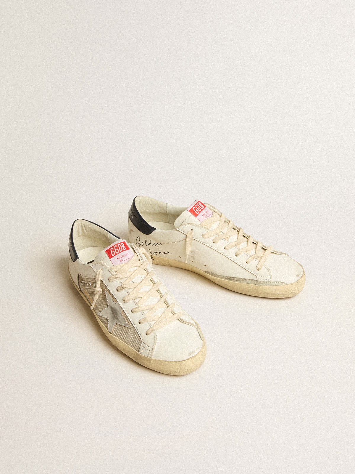 Men's Super-Star LTD in mesh and leather with silver star and blue heel tab| Golden Goose