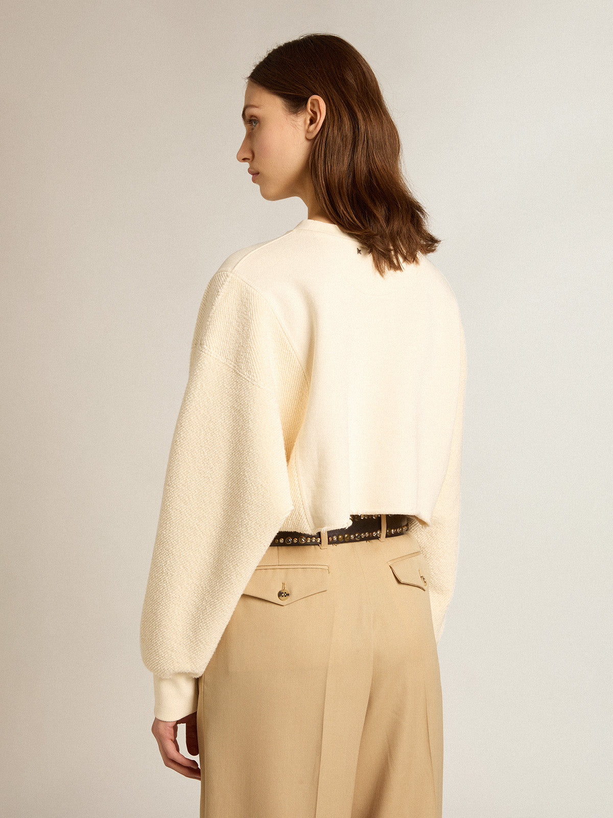 Aged white cotton cropped sweatshirt| Golden Goose