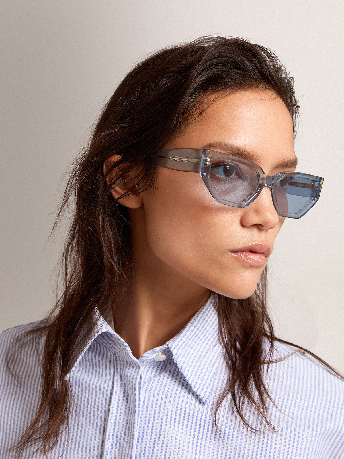 Rectangular-style Sunframe Jackie with clear baby blue frame| Golden Goose