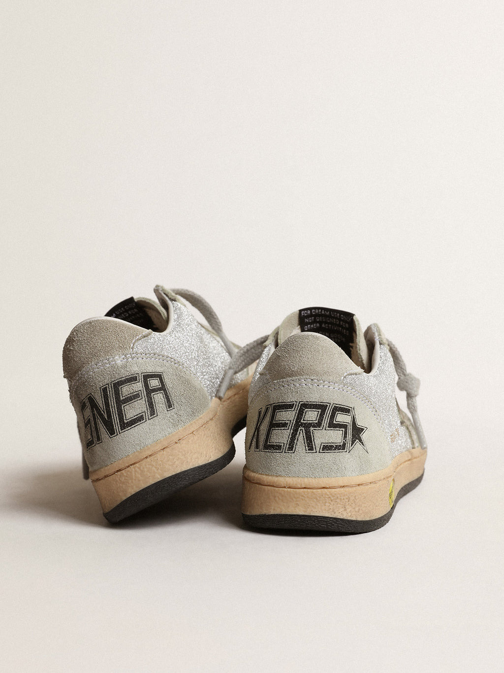 Ball Star Junior in glitter with ice-gray suede inserts| Golden Goose