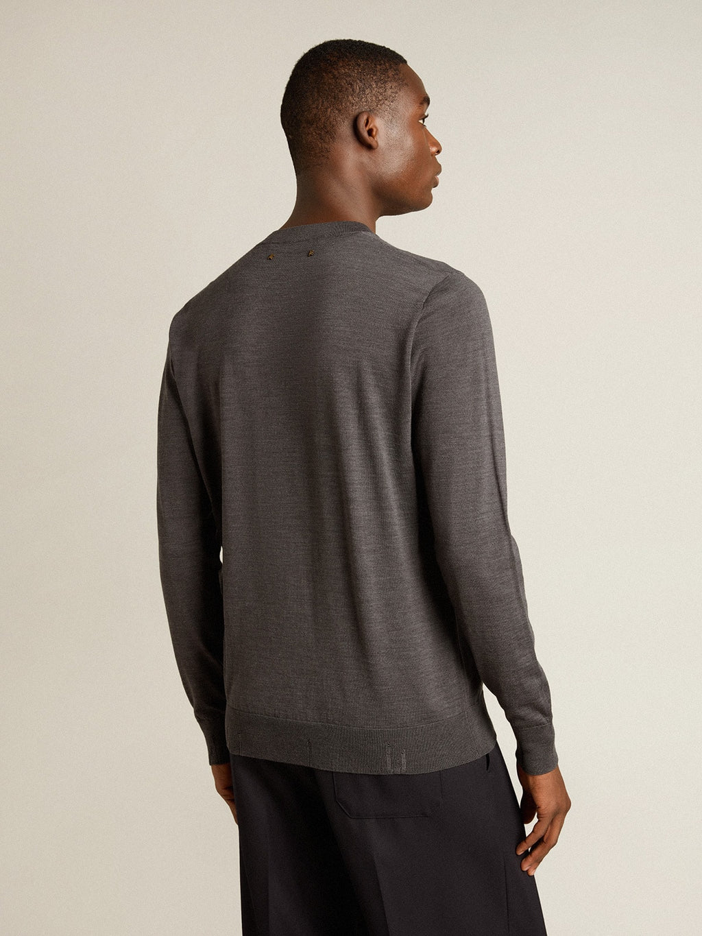 Men's round-neck sweater in dark gray mélange wool| Golden Goose