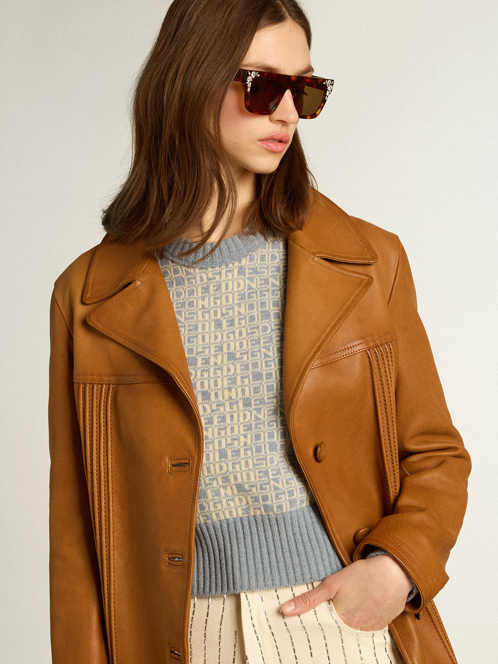 Bronze-brown leather jacket| Golden Goose