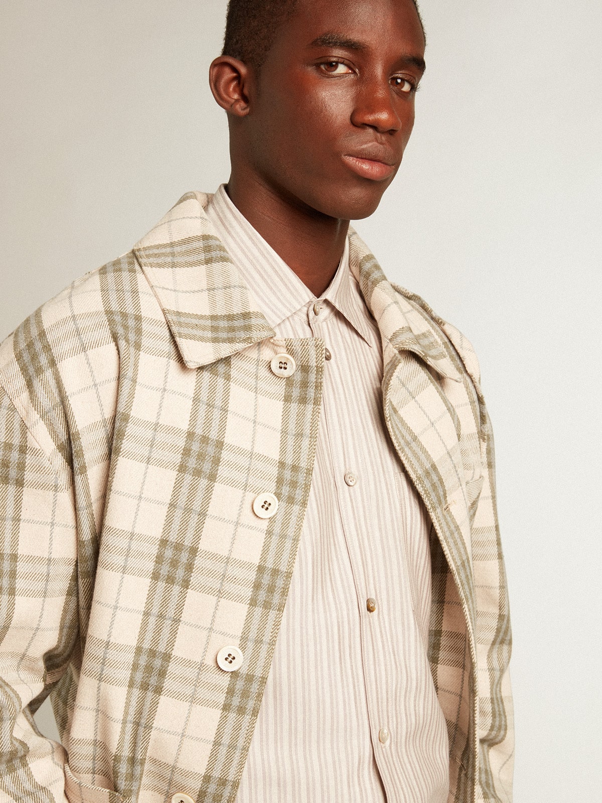 Men's viscose-blend linen shirt with striped pattern