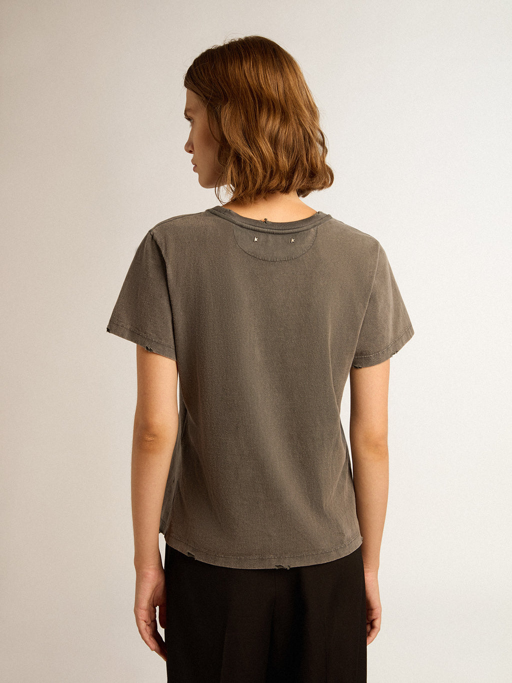 Distressed slim-fit T-shirt in anthracite gray| Golden Goose