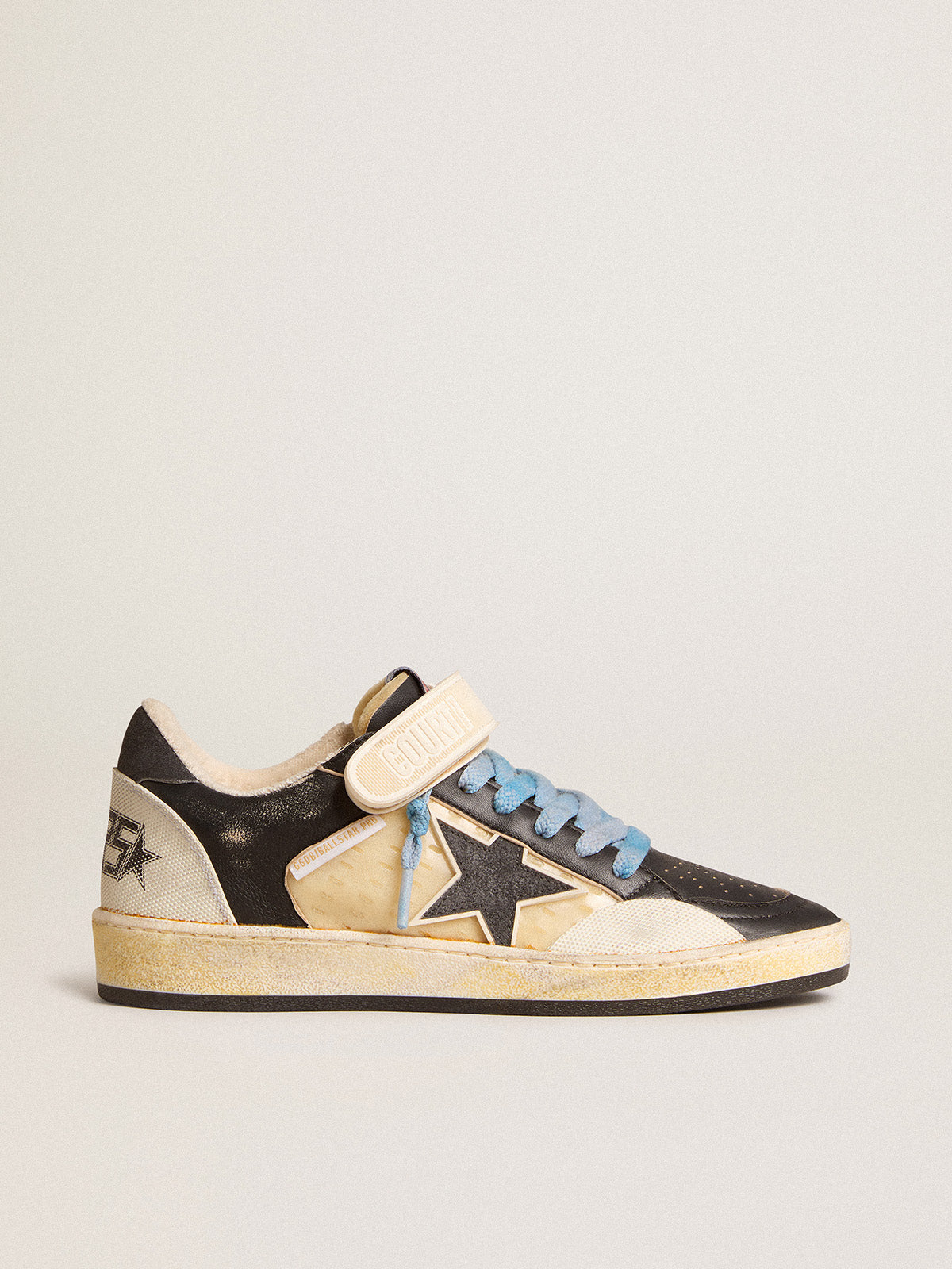 Women's Ball Star Pro in black leather with Velcro strap| Golden Goose