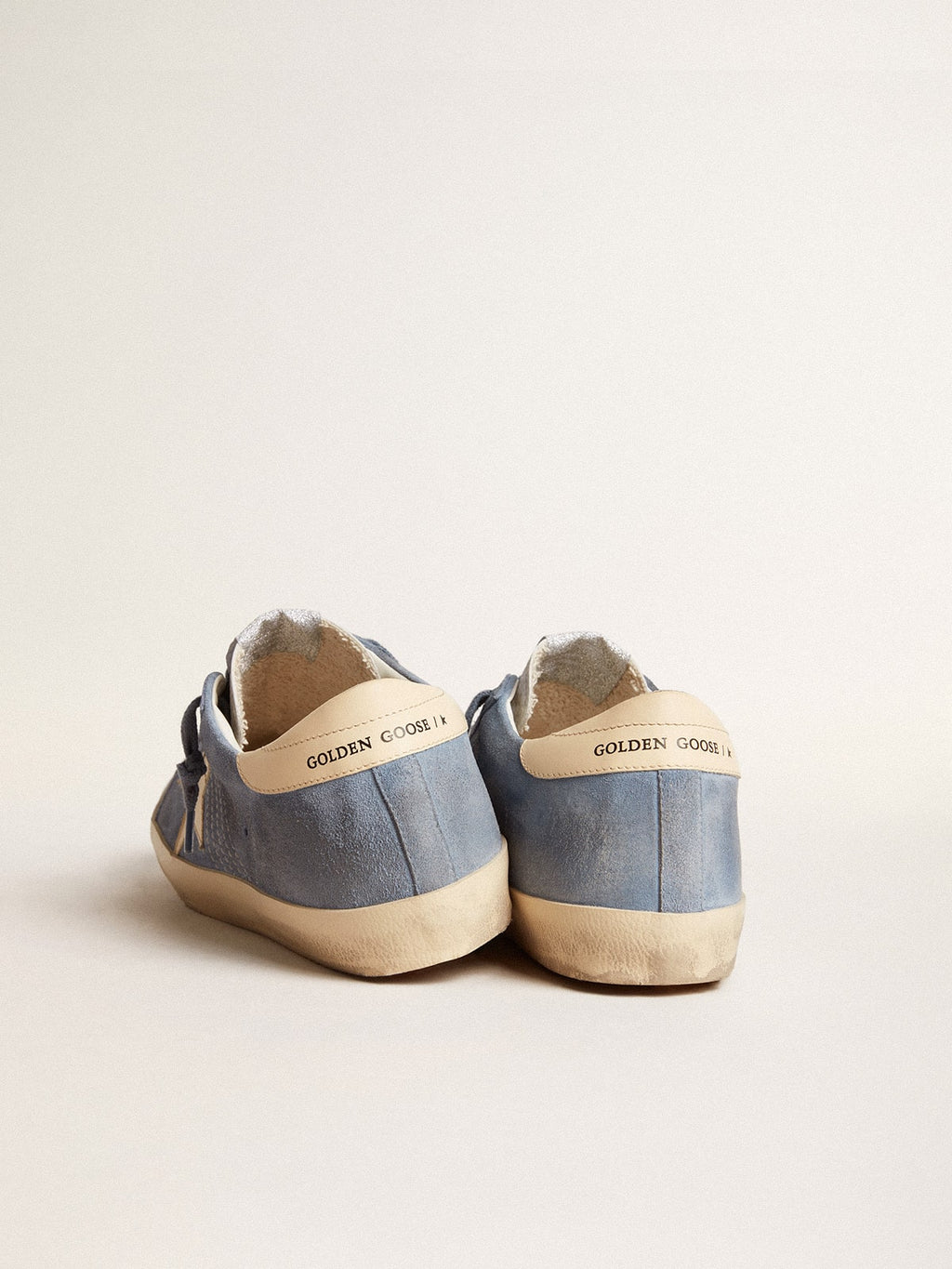 Super-Star in light blue suede with beige leather star and heel tab| Golden Goose