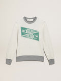 Men's mélange gray sweatshirt with green print| Golden Goose