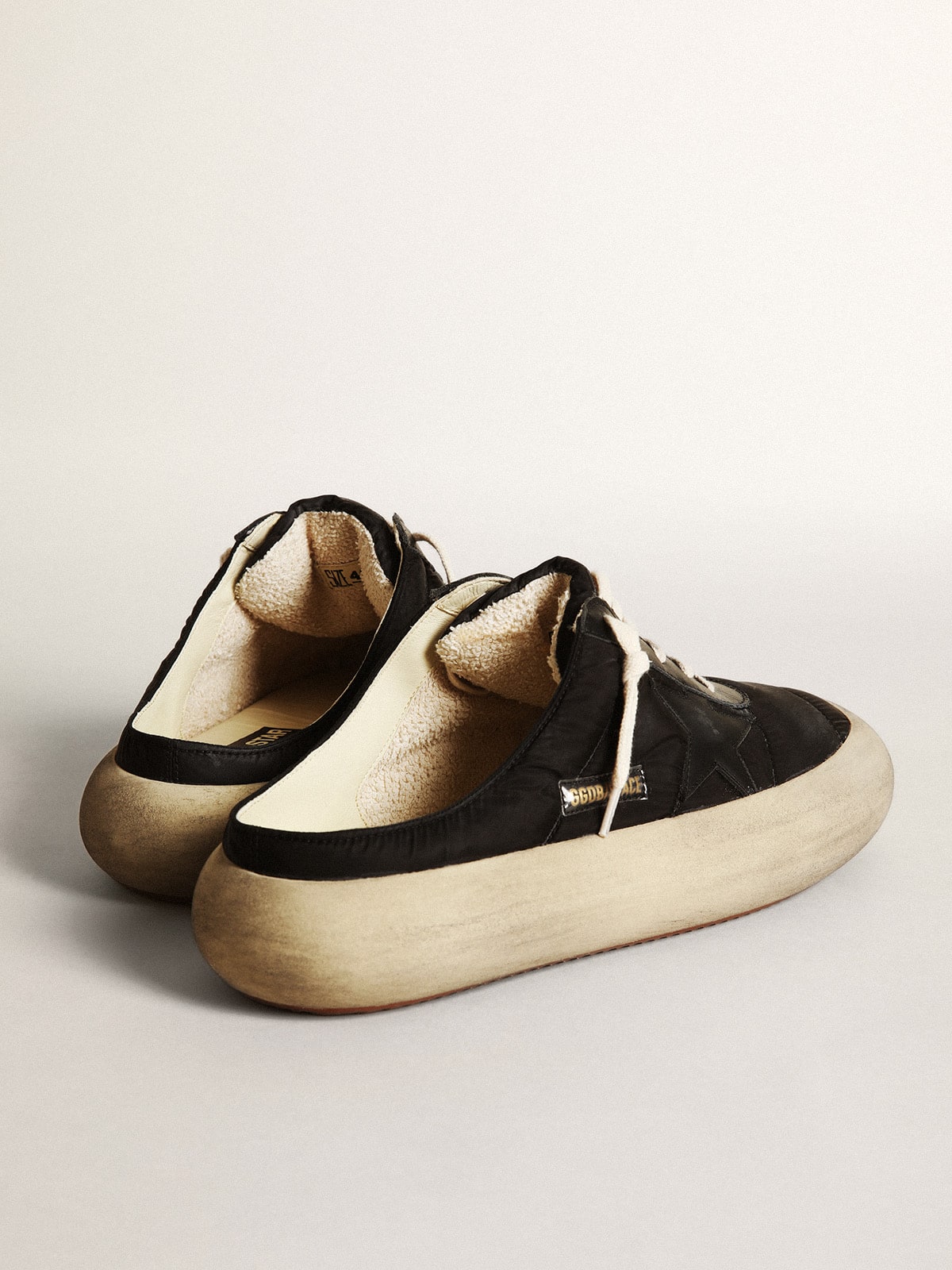 Men's Space-Star Sabots in black nylon with black leather star| Golden Goose