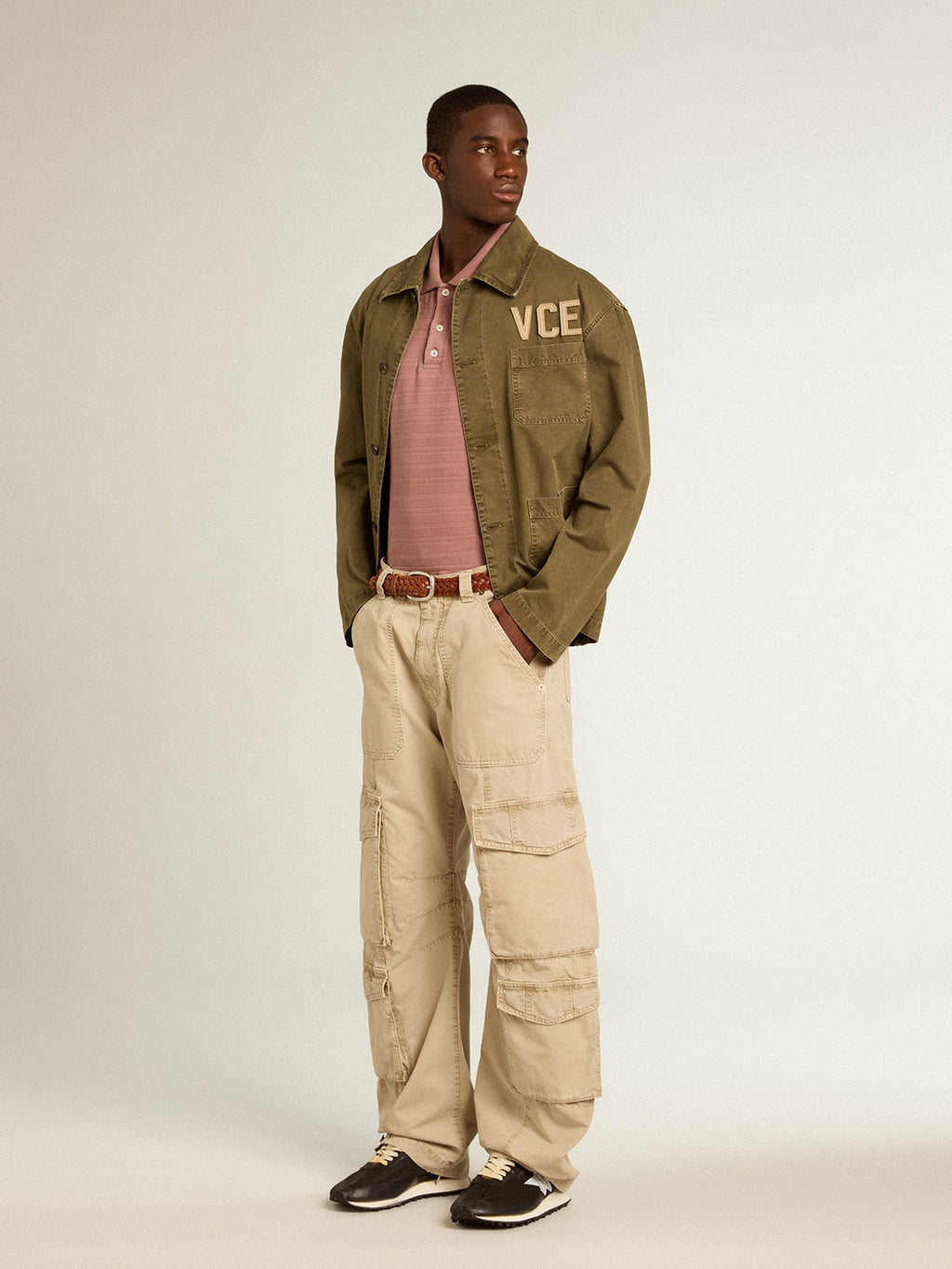 Taupe pink-colored cotton piquet polo shirt| Golden Goose