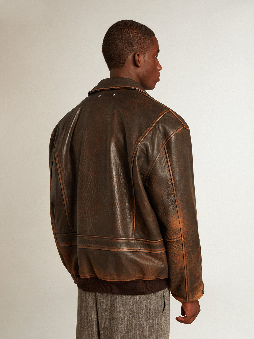 Aviator-style jacket in brown leather| Golden Goose