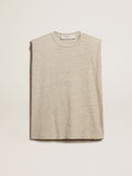 Aged white sleeveless T-shirt with padded shoulder and pearls| Golden Goose