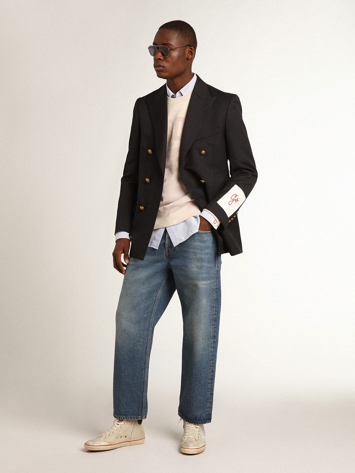 Stonewashed-effect blue jeans| Golden Goose