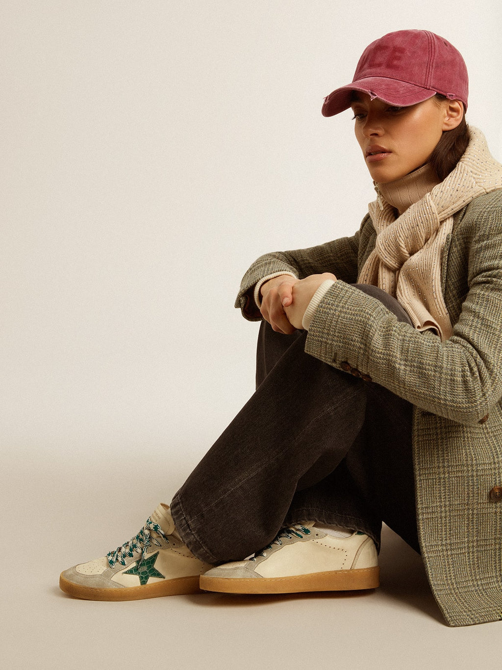 Women's Ball Star LTD in nappa with green crocodile-print leather star| Golden Goose