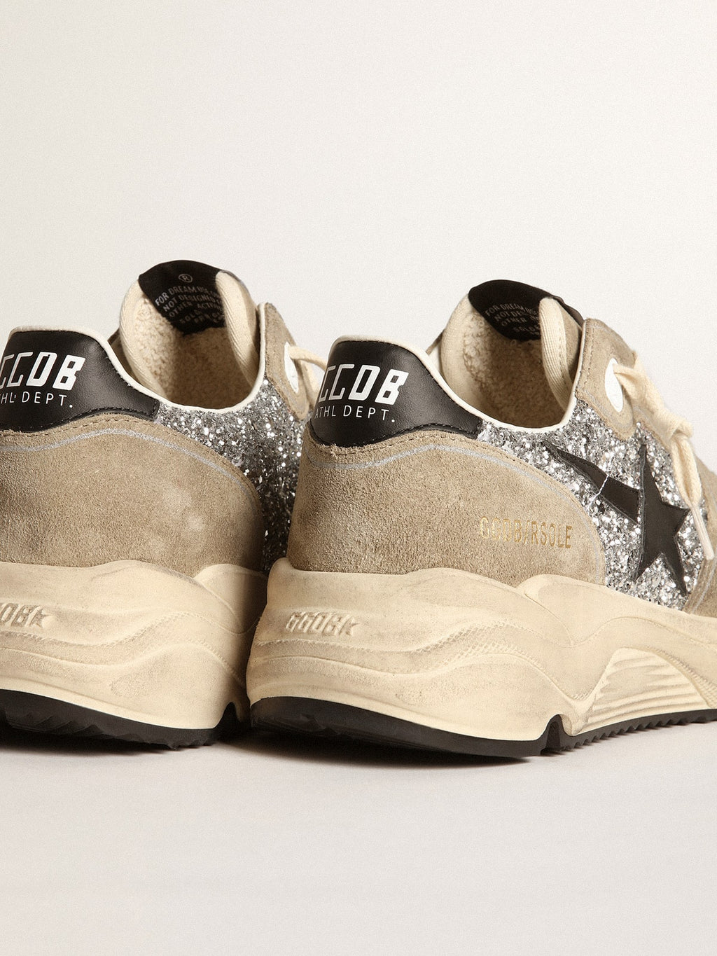 Women's Running Sole in silver glitter and dove gray suede| Golden Goose