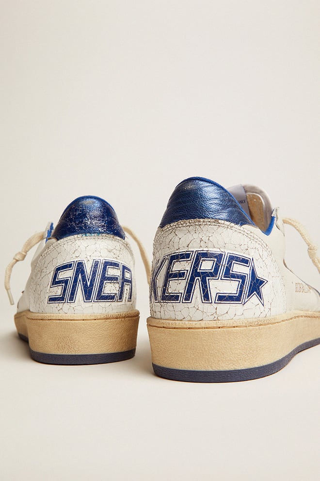 Women's Ball Star in white nappa with bright blue metallic leather star and heel tab| Golden Goose
