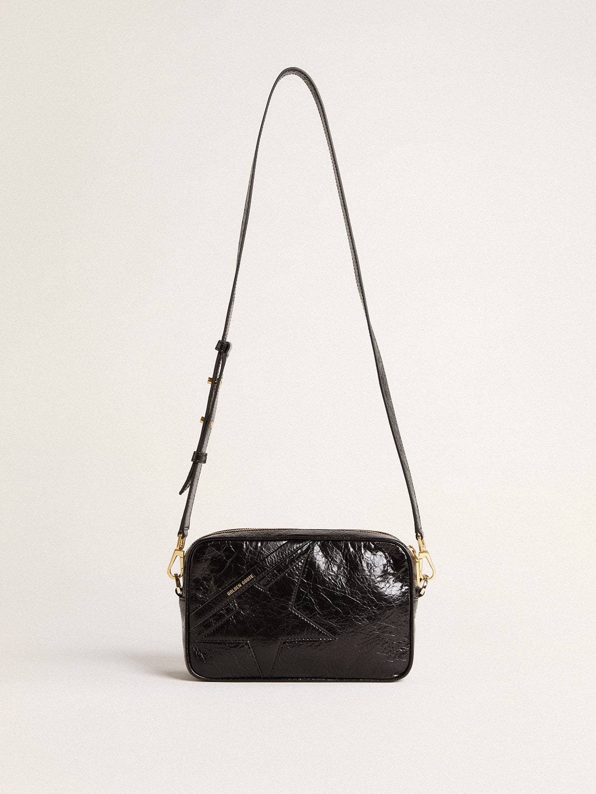 Star Bag in glossy black leather with tone-on-tone star| Golden Goose
