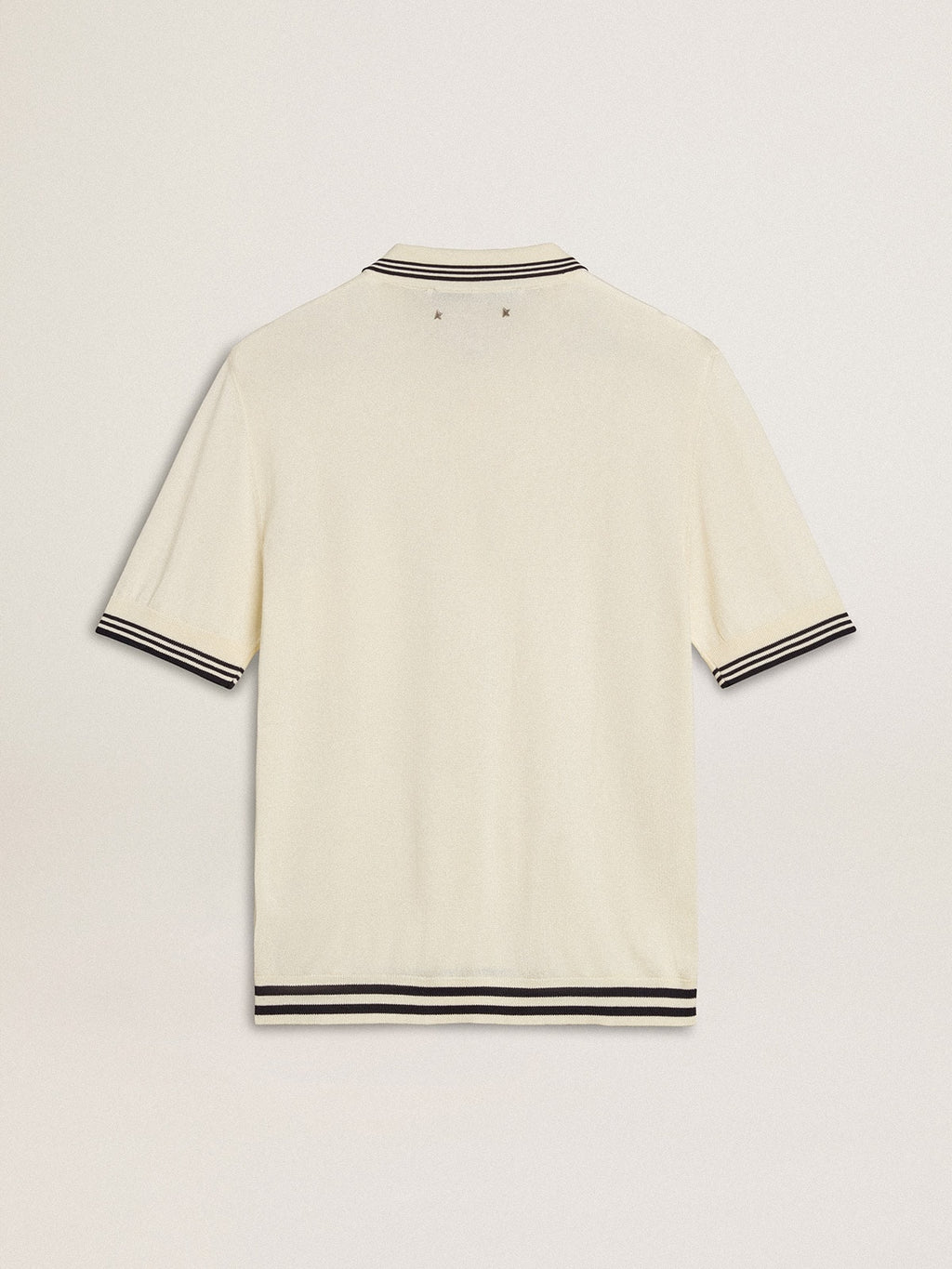 Men's worn-white knitted polo shirt with blue ribbing| Golden Goose