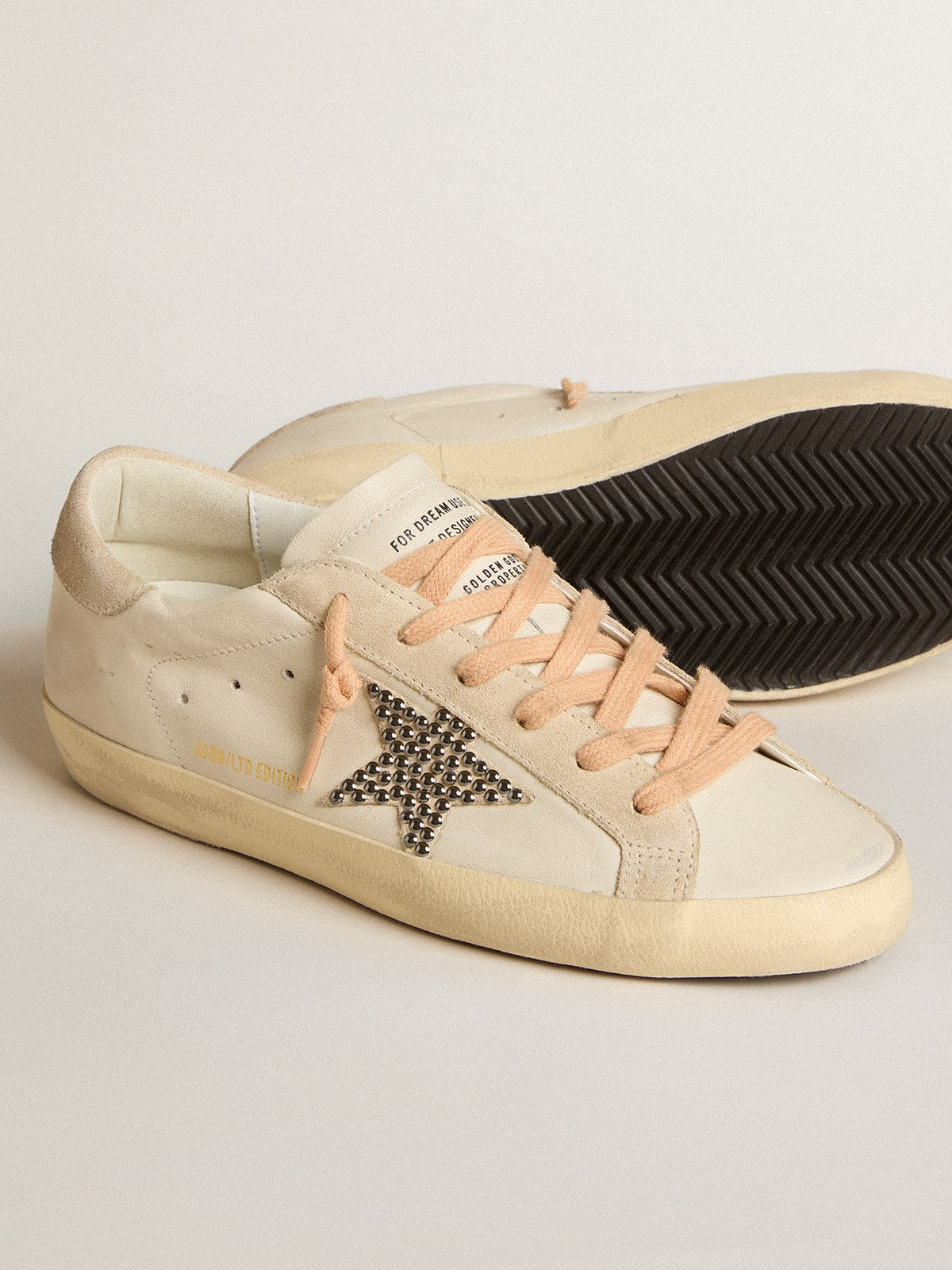 Super-Star LTD in leather with beige suede star with Swarovski studs| Golden Goose