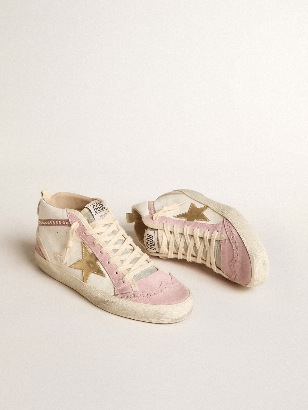 Mid Star with gold leather star and pink suede flash with pearls| Golden Goose