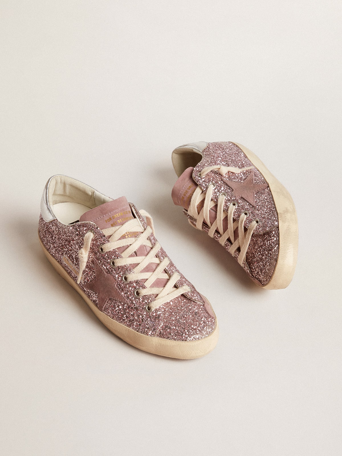 Super-Star LTD in glitter with suede star and silver heel tab| Golden Goose