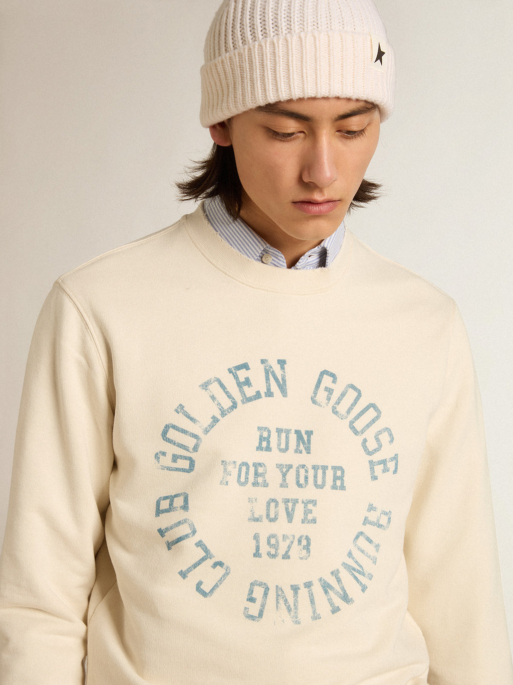 Aged white cotton sweatshirt| Golden Goose