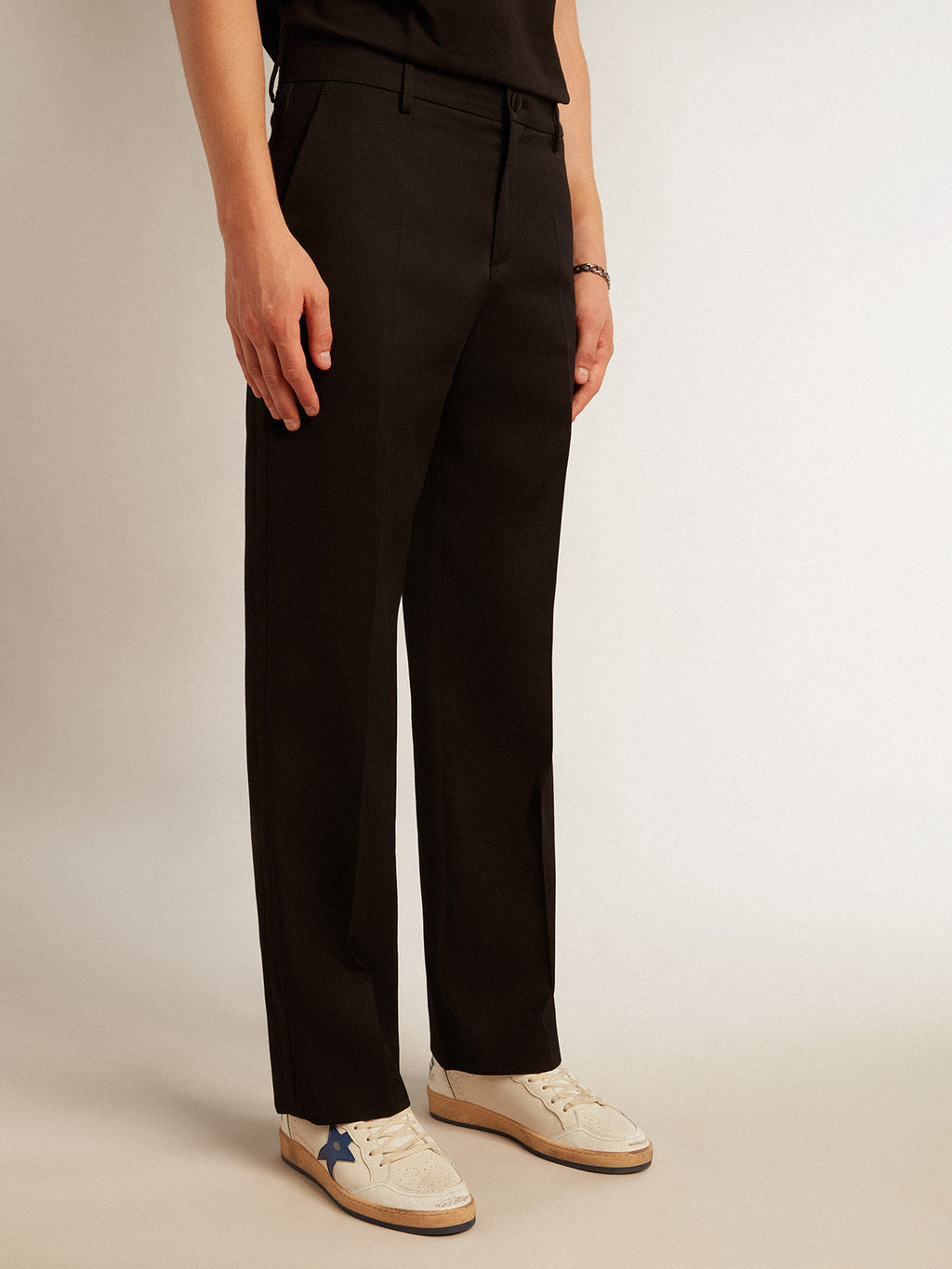 Men's tuxedo pants in black wool gabardine| Golden Goose