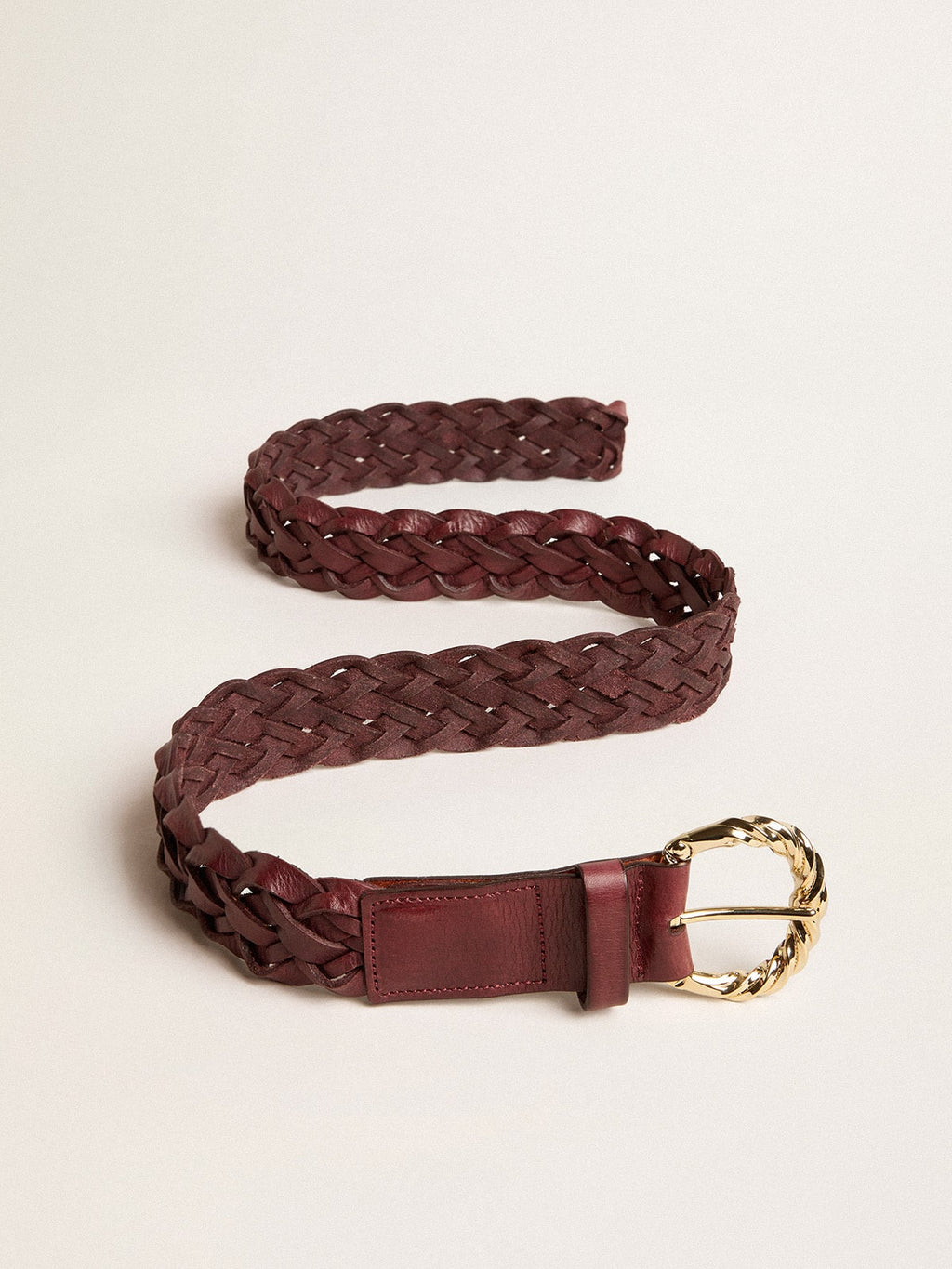 Women's burgundy woven leather belt| Golden Goose