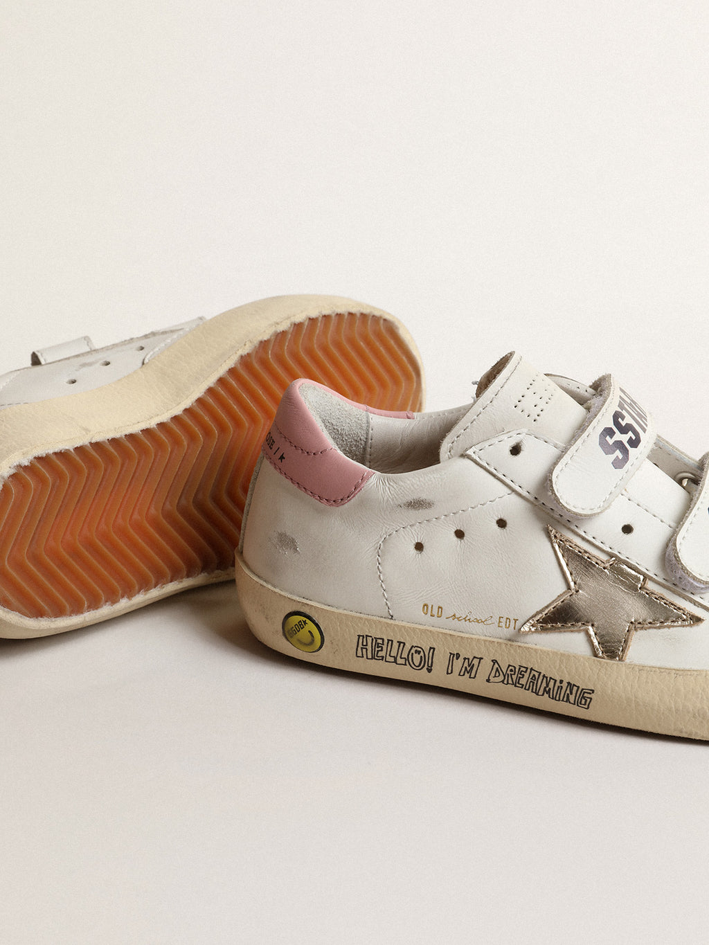 Old School Junior with metallic leather star and pink heel tab| Golden Goose