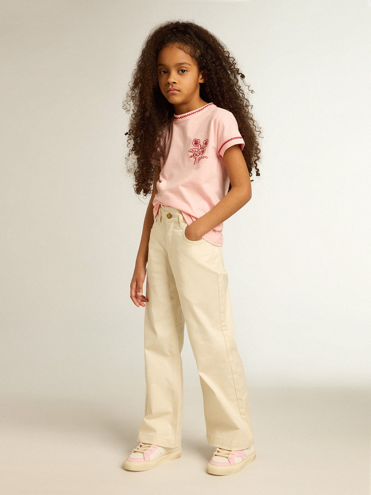Girls' cotton pants in aged white| Golden Goose