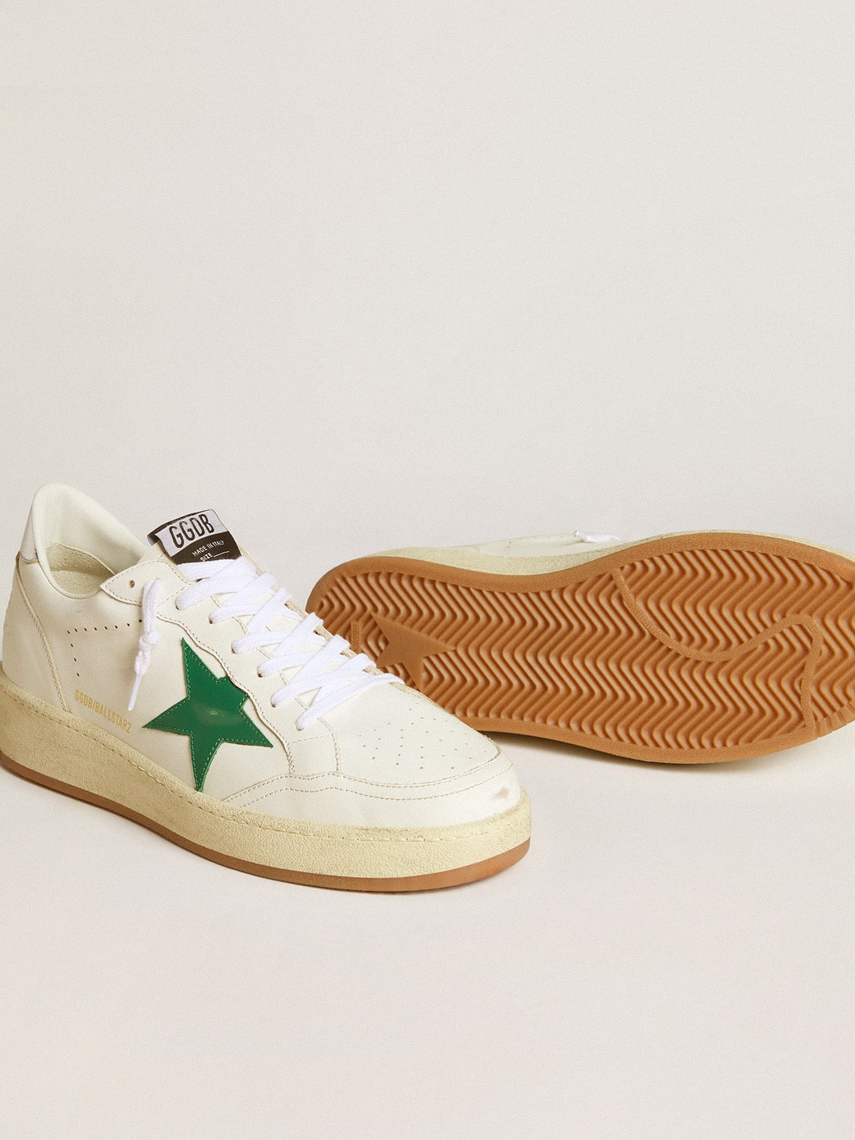 Men's Ball Star 2 with green leather star and metallic leather heel tab| Golden Goose
