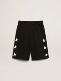 Boys' black Bermuda shorts with white stars| Golden Goose