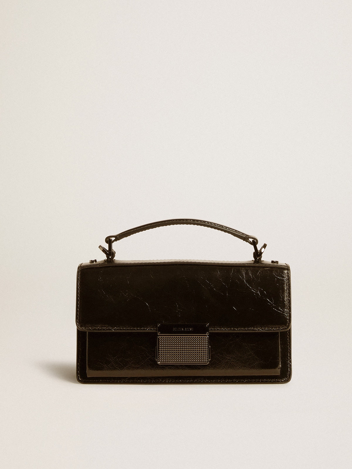 Small Venezia Bag in black metallic leather with black details| Golden Goose