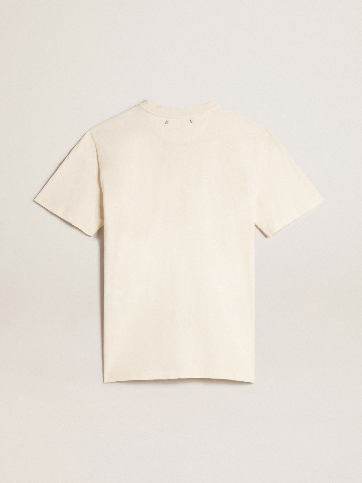 Aged white cotton T-shirt with seasonal logo| Golden Goose