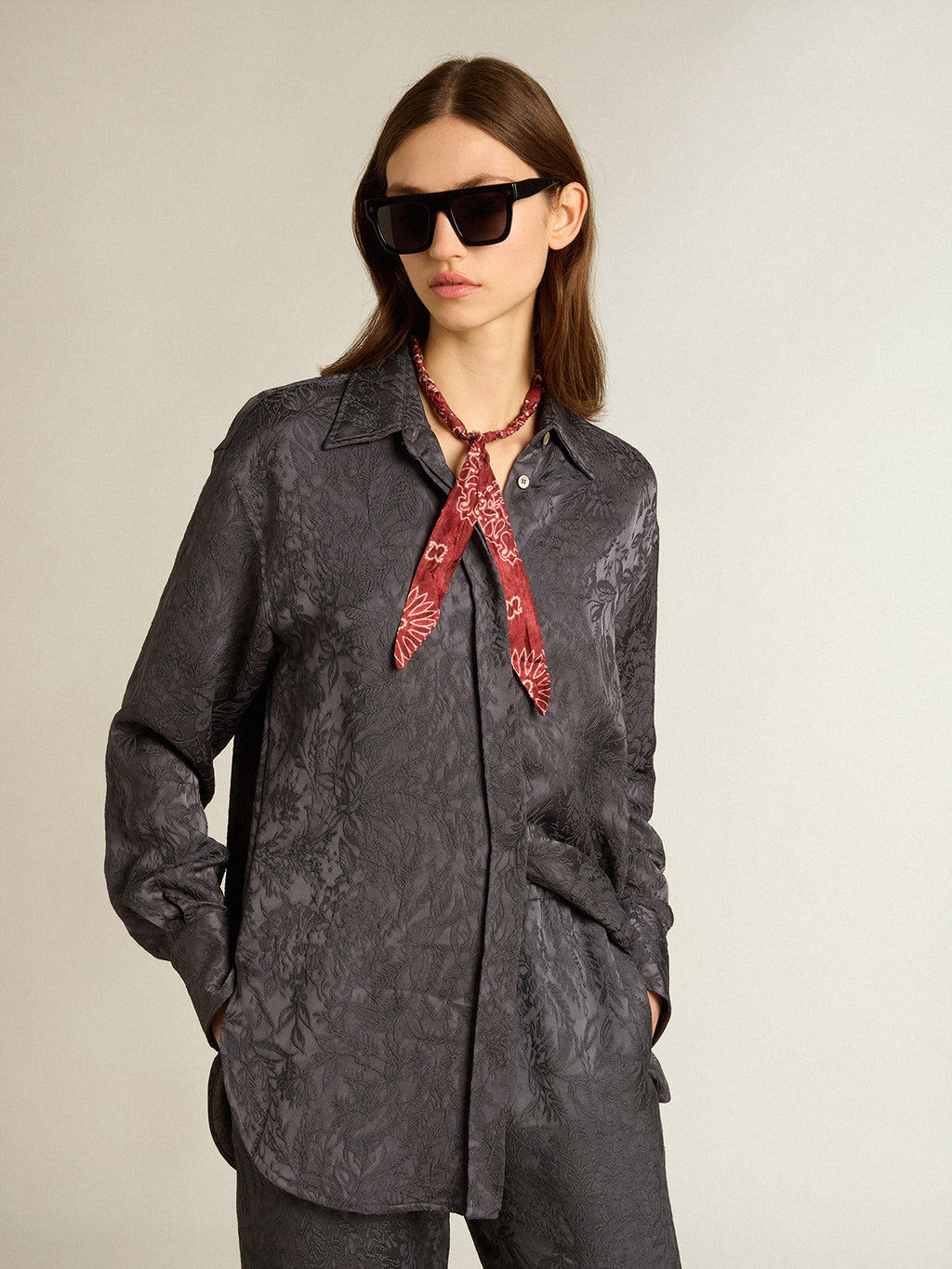 Jacquard shirt with all-over toile de jouy pattern| Golden Goose