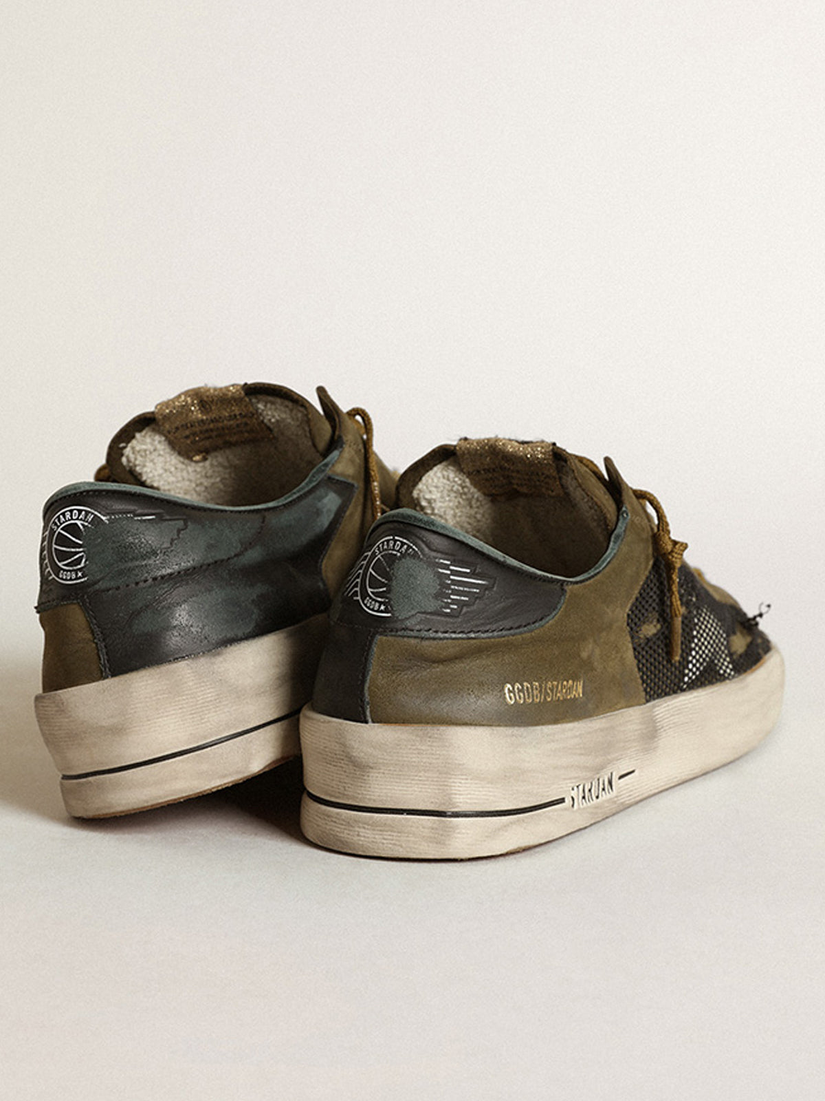 Men's Stardan in military green nubuck and black mesh with white star| Golden Goose