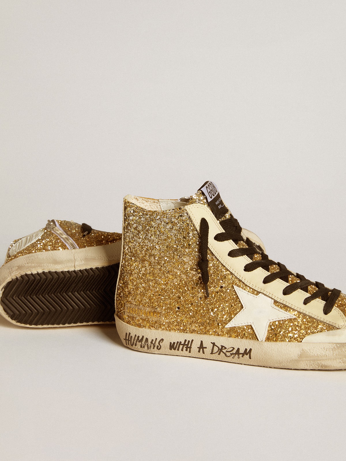 Francy Penstar in gold glitter with white leather star| Golden Goose