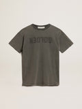 Women's gray T-shirt dress with distressed treatment| Golden Goose