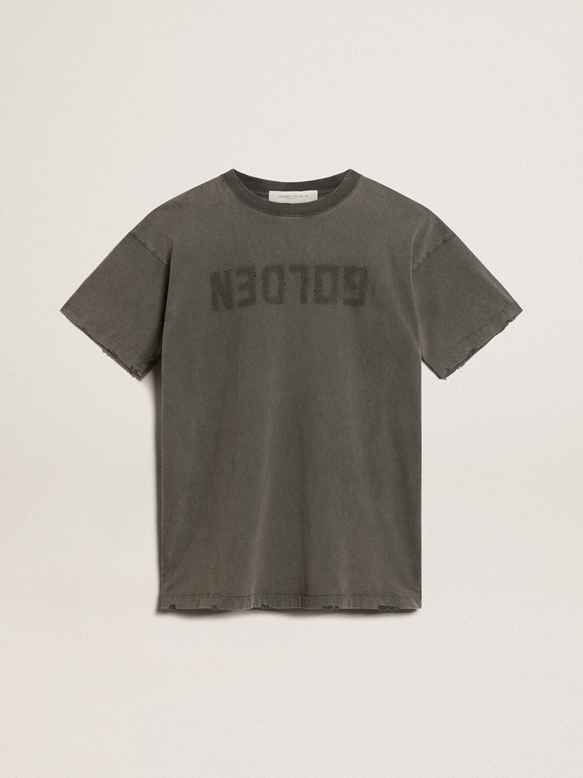 Women's gray T-shirt dress with distressed treatment| Golden Goose