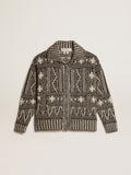 Cardigan with dark gray Fair Isle pattern| Golden Goose