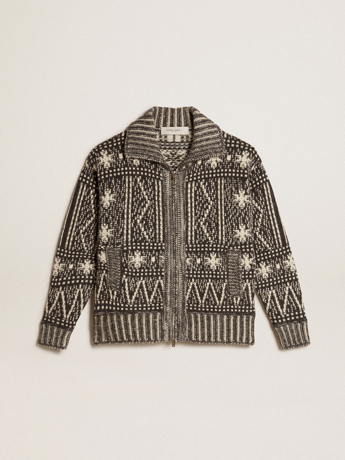 Cardigan with dark gray Fair Isle pattern| Golden Goose