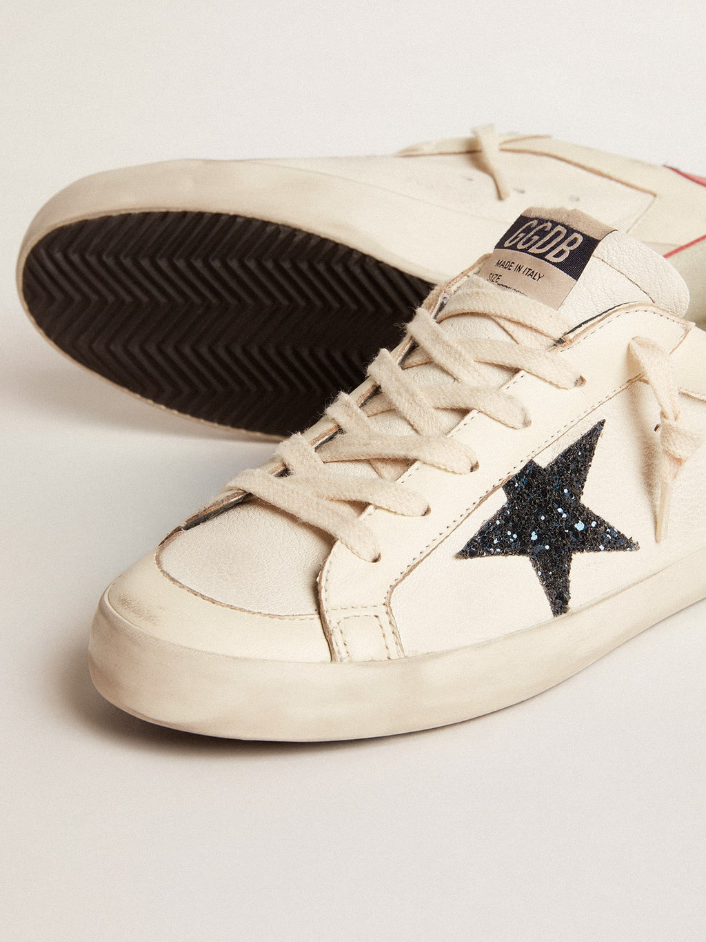 Women's Super-Star LTD in nappa with blue glitter star and red heel tab| Golden Goose