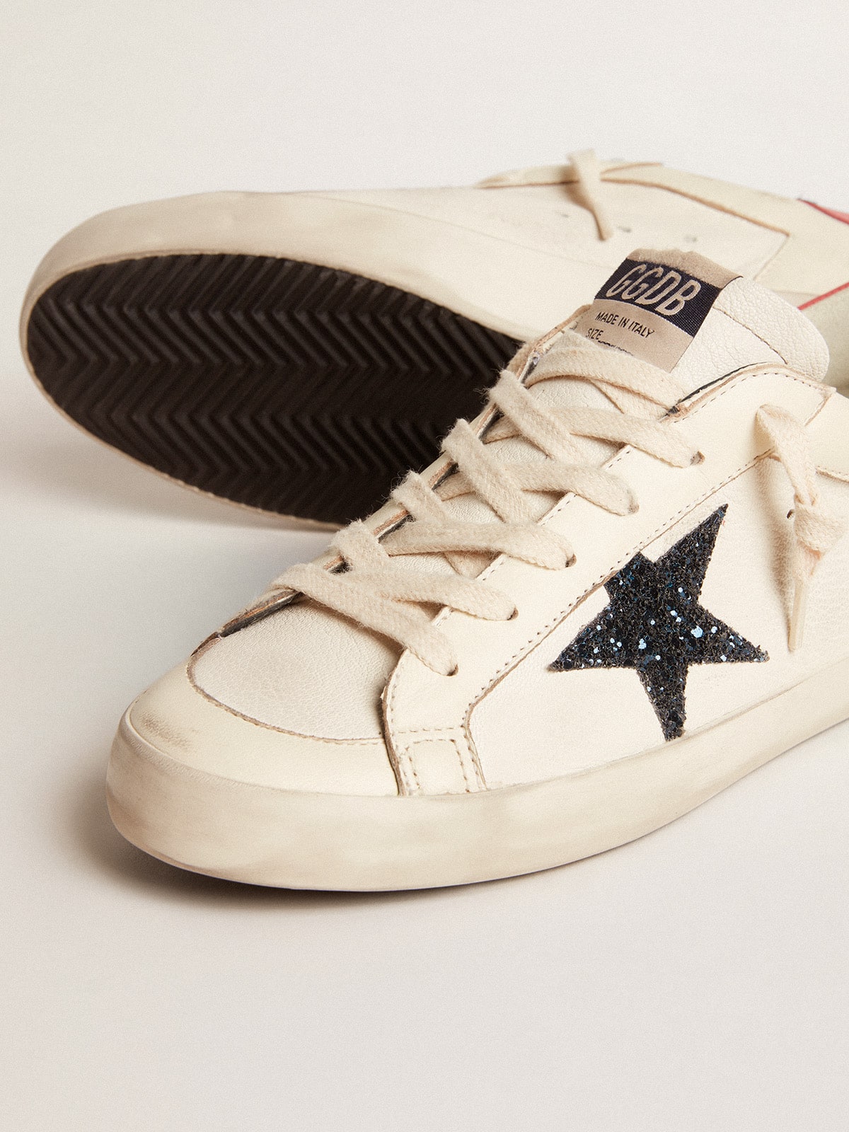 Women's Super-Star LTD in nappa with blue glitter star and red heel tab| Golden Goose
