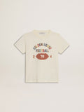 Boys' T-shirt in worn white with multicolor lettering| Golden Goose