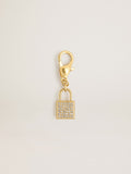 Lock-shaped charm in gold-colored brass with crystals| Golden Goose