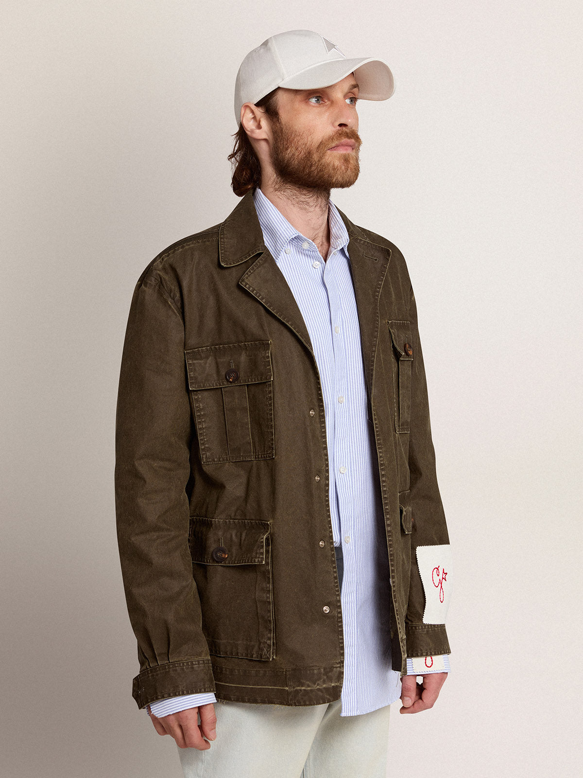 Men's safari jacket in military green canvas| Golden Goose