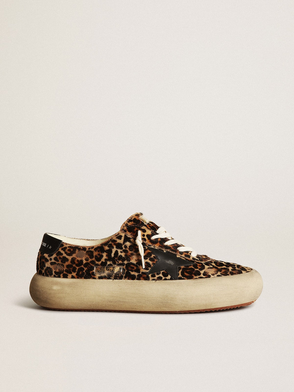 Men's Space-Star in leopard print pony skin with black star and heel| Golden Goose