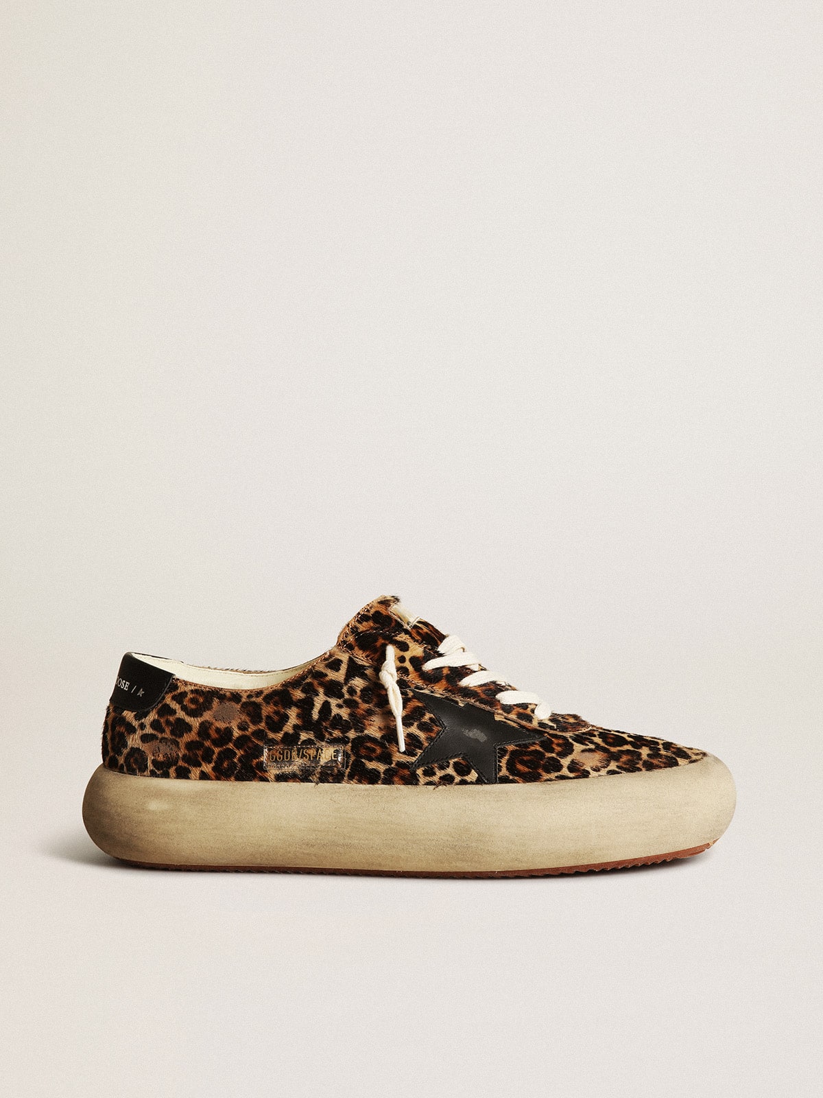 Men's Space-Star in leopard print pony skin with black star and heel| Golden Goose