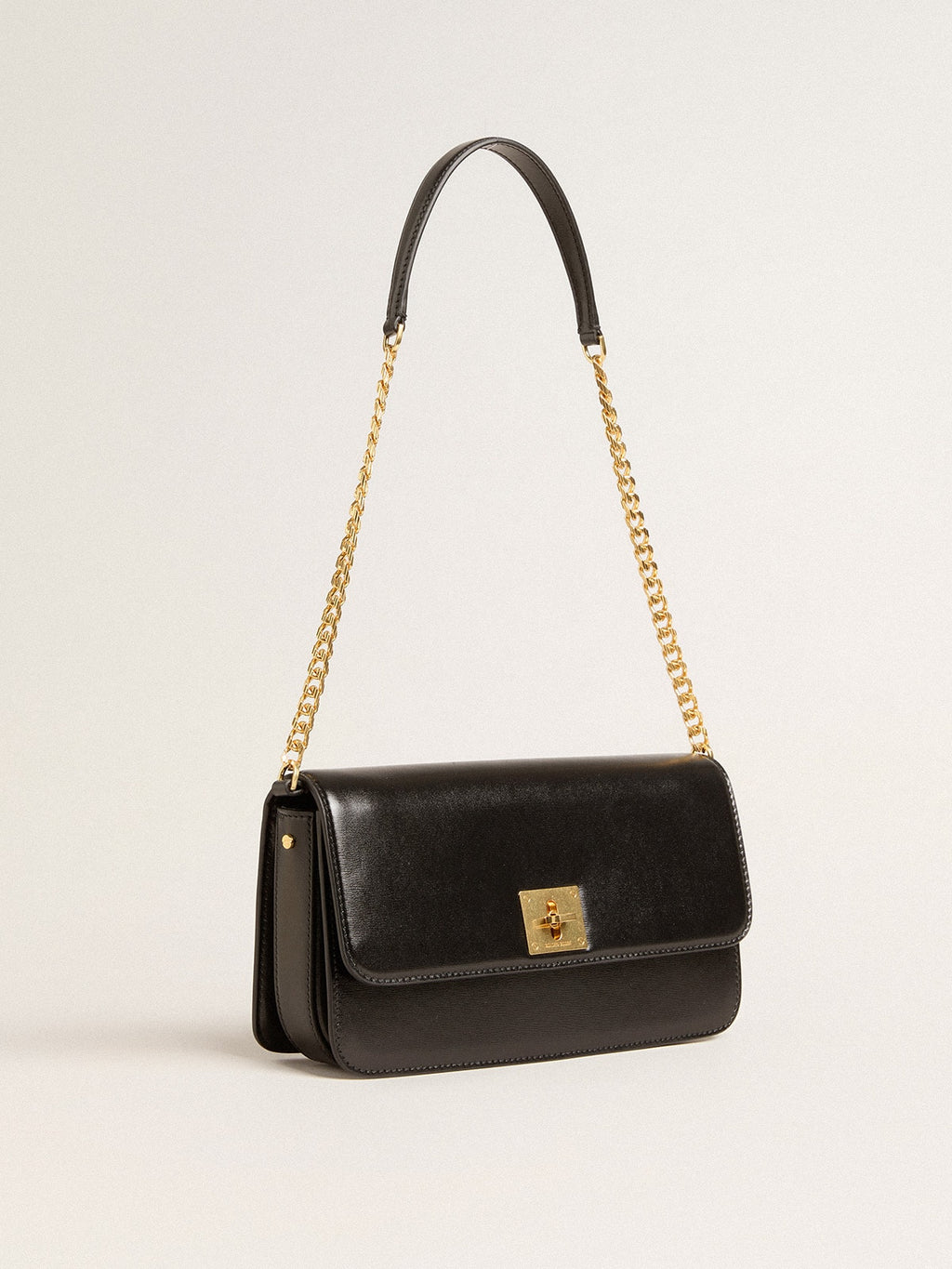 Gioia Bag in black boarded leather with gold details| Golden Goose