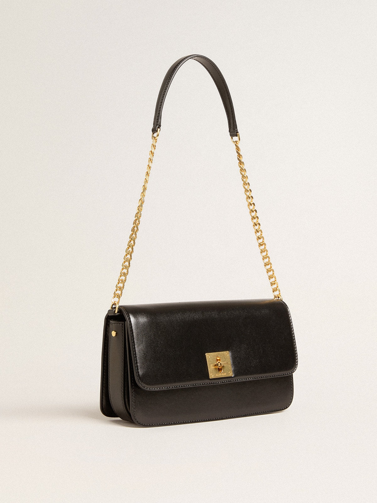 Gioia Bag in black boarded leather with gold details| Golden Goose