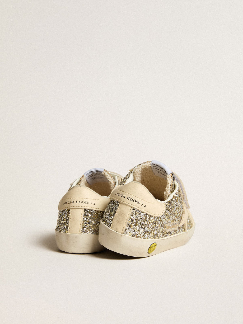 Old School Young in platinum glitter with leather star and heel tab| Golden Goose